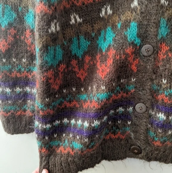 Vintage Southwestern Shaggy Mohair Cardigan Fuzzy 90s - Picture 6 of 10